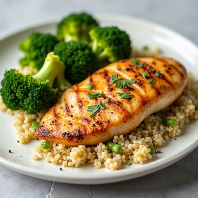 Grilled Chicken Breast with Quinoa and Roasted Broccoli