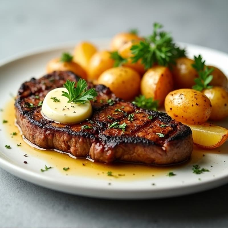 Herb-Garlic Butter Seared Steak with Roasted Baby Potatoes