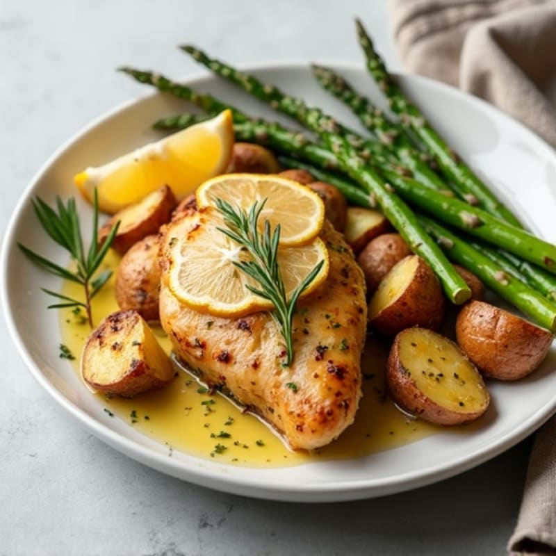 Sheet Pan Lemon Herb Chicken with Roasted Asparagus and Crispy Potatoes