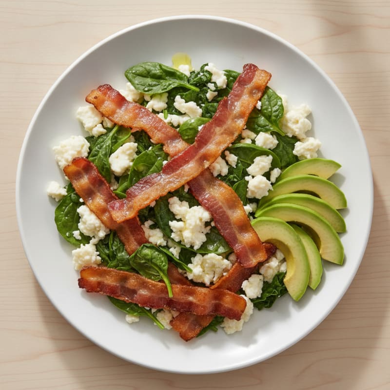 Crispy Turkey Bacon Egg White Scramble with Spinach