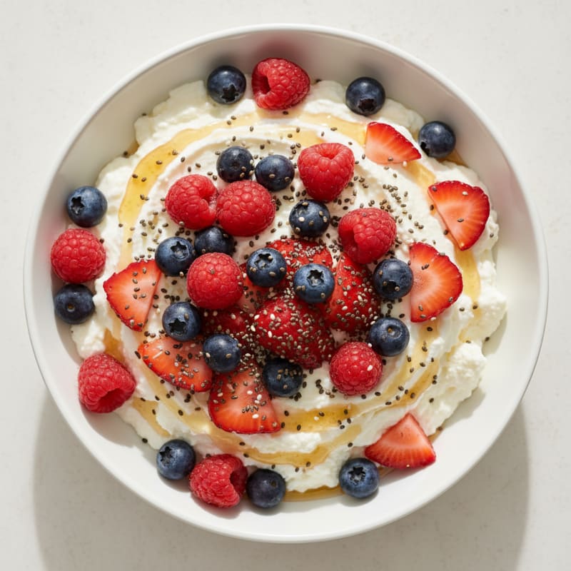 Greek Yogurt Bowl with Soft Cheese, Mixed Berries and Chia