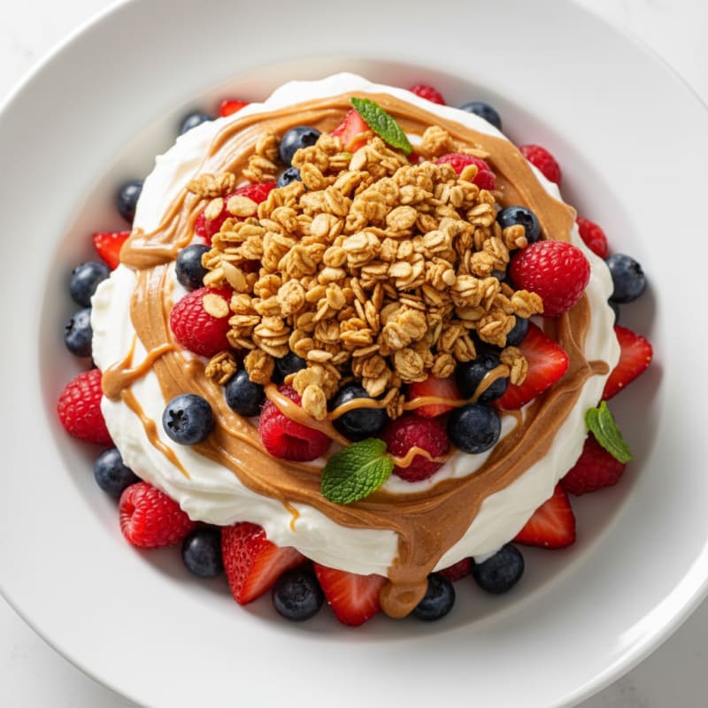 Greek Yogurt Protein Parfait with Almond Butter and Berries