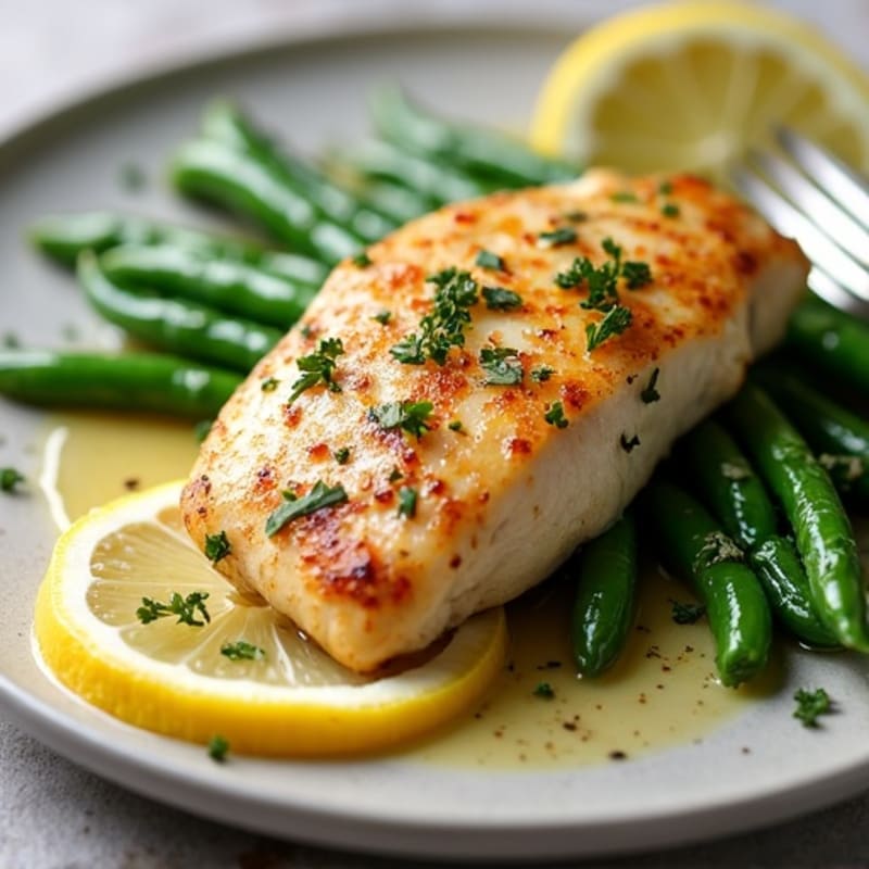 Pan-Seared Lemon-Herb Chicken Breast with Crispy Green Beans