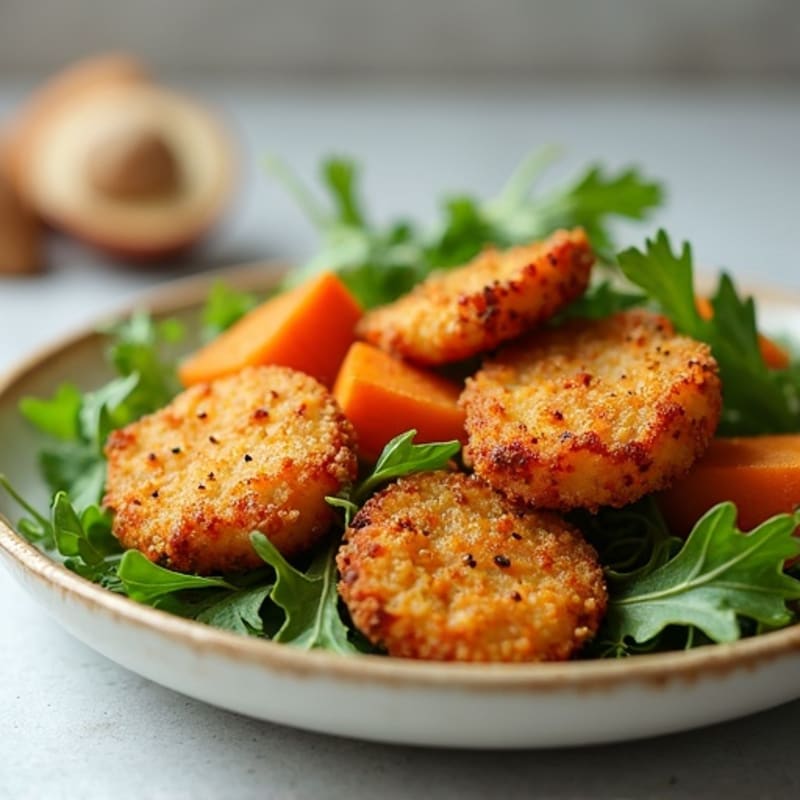 Crispy Chicken and Roasted Sweet Potato Bites with Fresh Greens