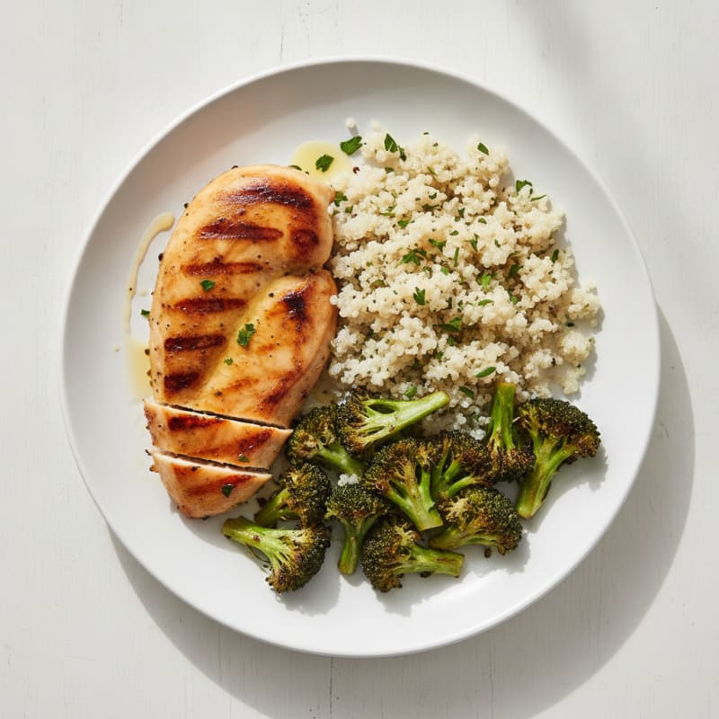 Grilled Chicken Breast with Quinoa and Roasted Broccoli