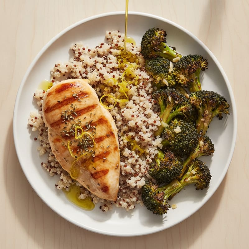 Grilled Chicken Breast with Quinoa and Roasted Broccoli