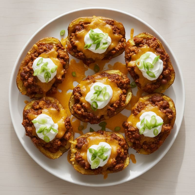 Loaded Chili Cheese Potato Skins