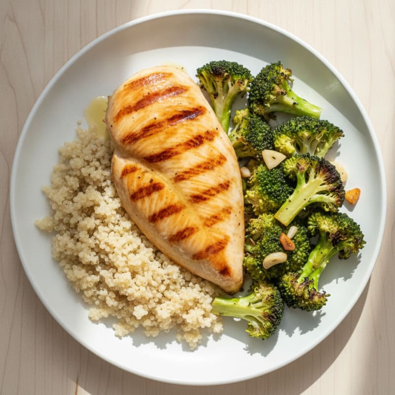 Grilled Chicken Breast with Quinoa and Roasted Broccoli
