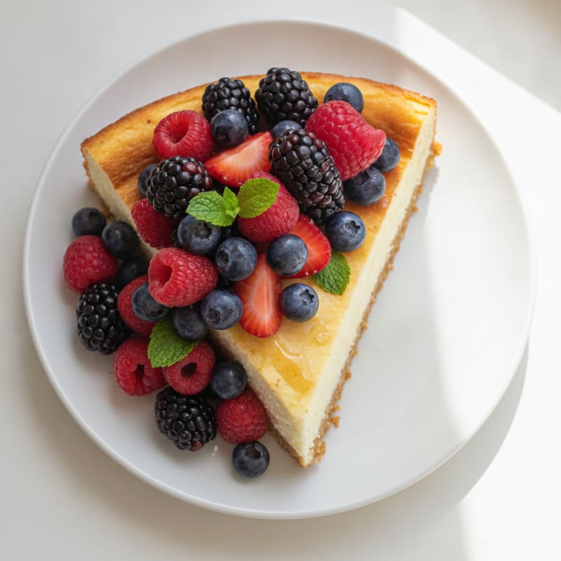 Greek Yogurt Protein Cheesecake with Mixed Berries