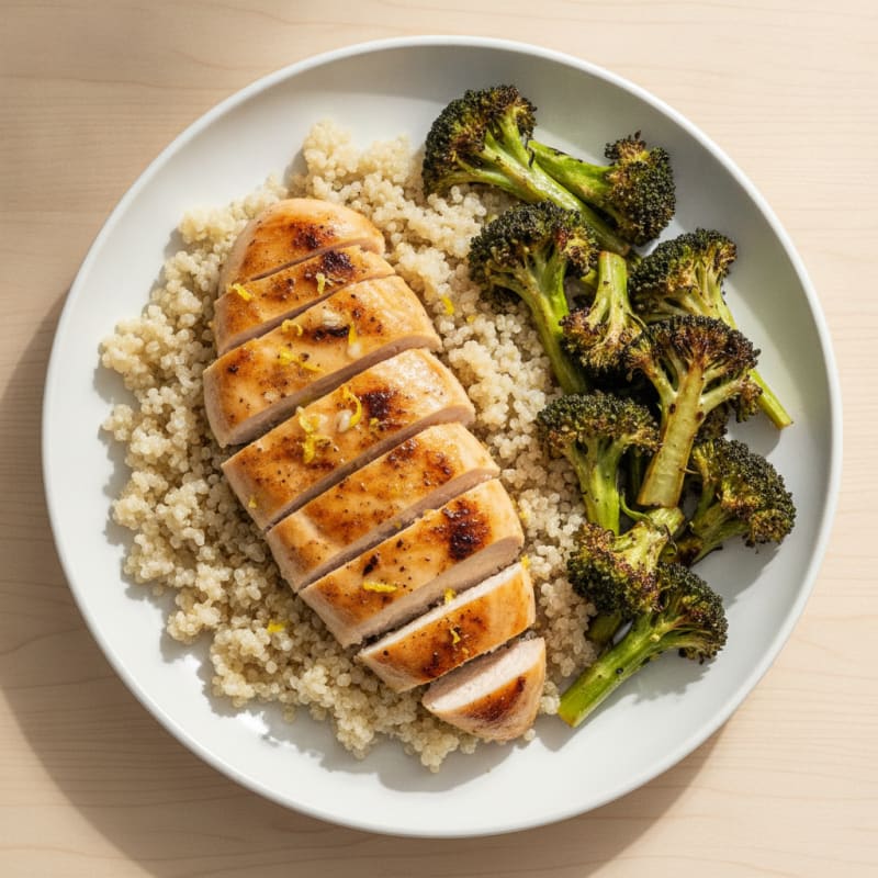 Grilled Chicken Breast with Quinoa and Roasted Broccoli