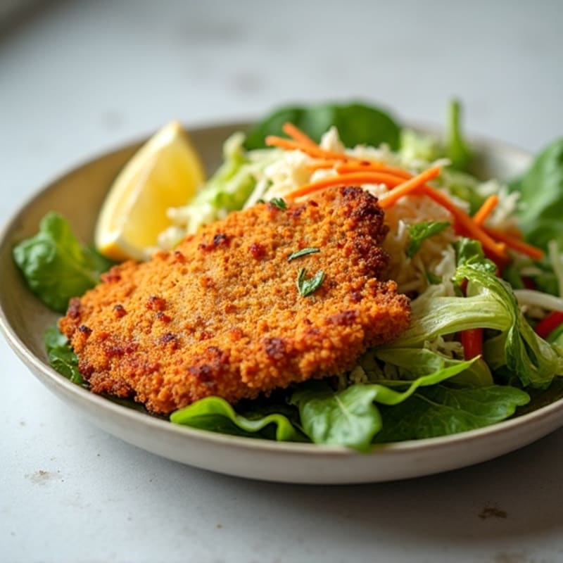 Crispy Air-Fried Chicken with Zesty Slaw and Fresh Greens