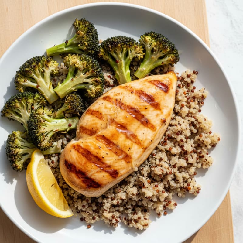 Grilled Chicken Breast with Roasted Broccoli and Quinoa