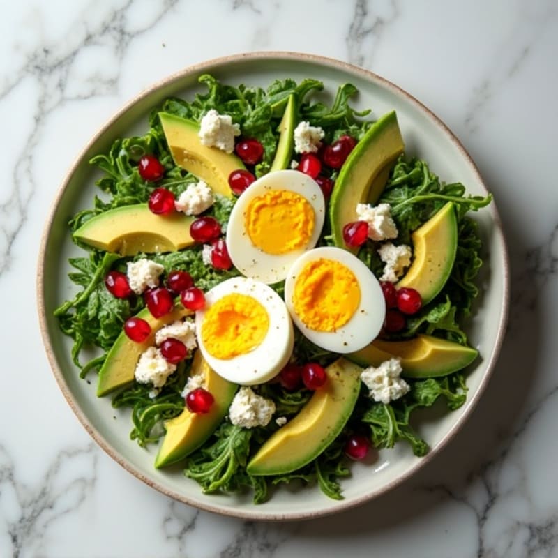 Boiled Egg and Pomegranate Green Salad with Creamy Avocado