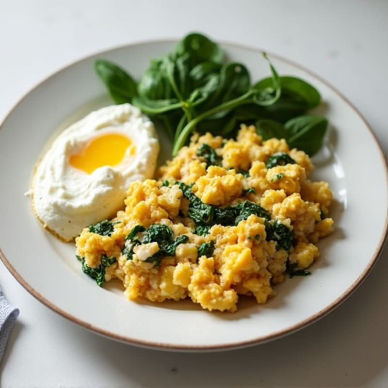 Egg White and Turkey Spinach Scramble with Cottage Cheese