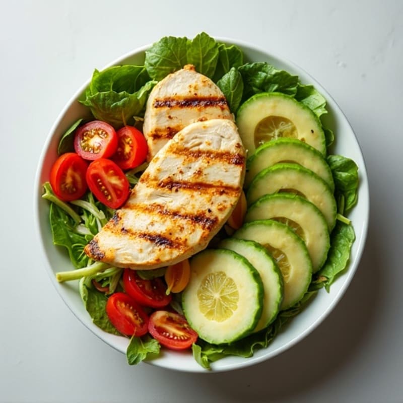 Crisp Avocado and Grilled Chicken Salad Bowl with Zesty Lemon Dressing