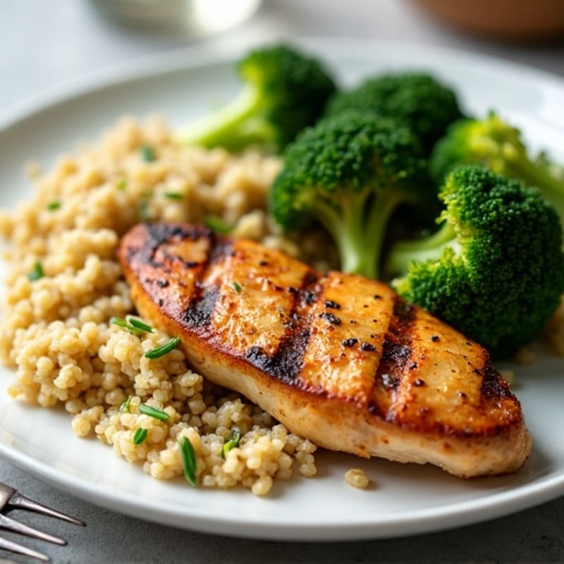 Grilled Chicken Breast with Quinoa and Roasted Broccoli