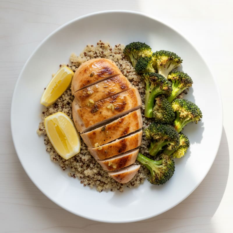 Grilled Chicken Breast with Quinoa and Roasted Broccoli