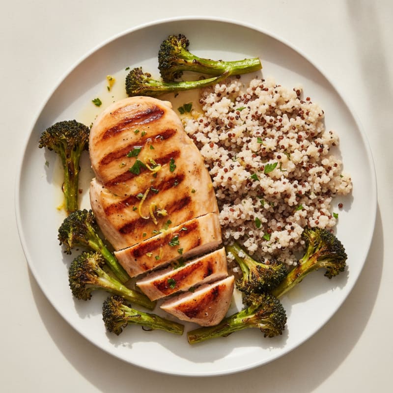 Grilled Chicken Breast with Quinoa and Roasted Broccoli