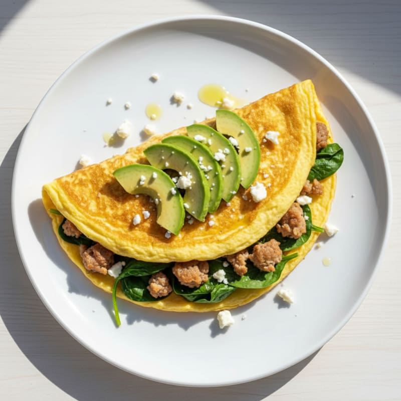 Egg White Spinach Omelette with Turkey Sausage