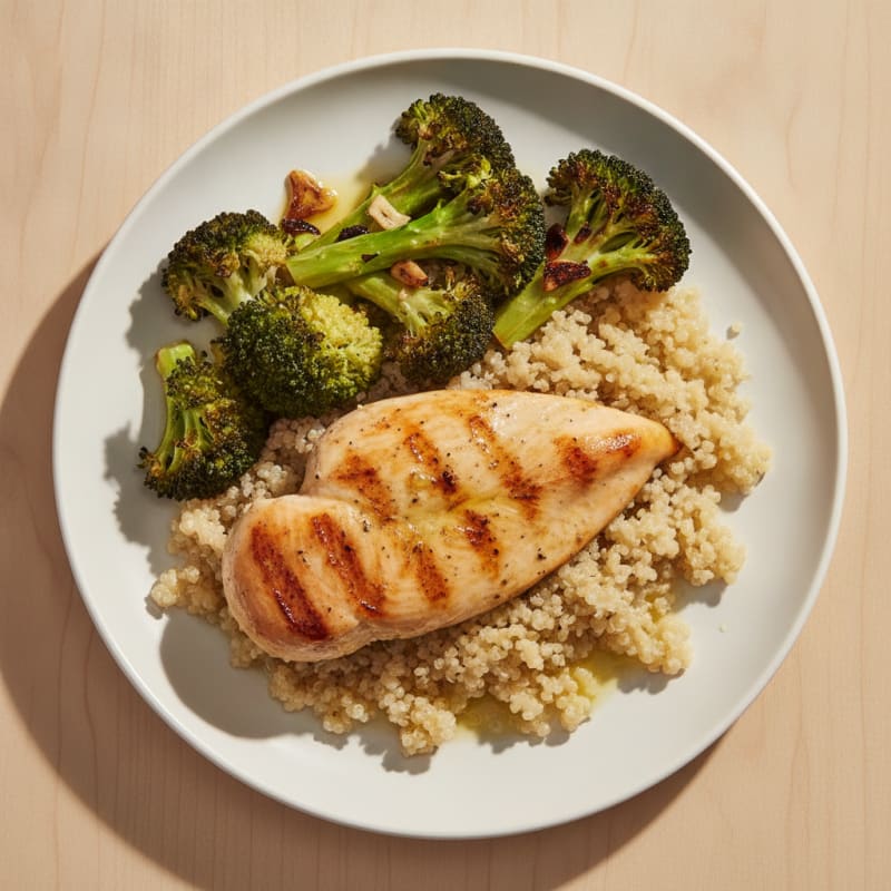 Grilled Chicken Breast with Quinoa and Roasted Broccoli