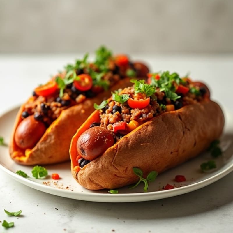 Lean Turkey Chili-Topped Sweet Potato Dogs