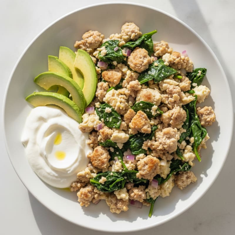 Egg White and Turkey Sausage Scramble with Greek Yogurt
