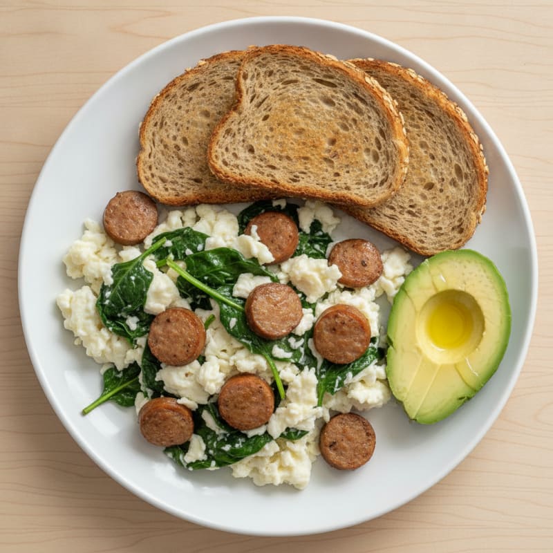 Egg White and Spinach Scramble with Turkey Sausage