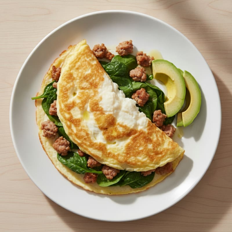 Crispy Egg White Omelette with Turkey Sausage and Spinach