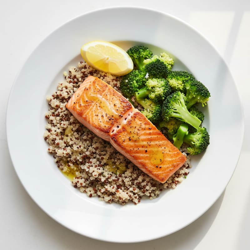 Seared Salmon Fillet with Steamed Broccoli and Quinoa