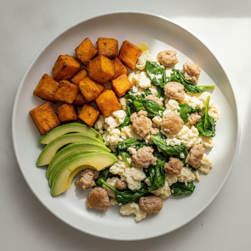 Egg White Scramble with Spinach and Turkey Sausage