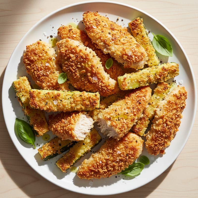 Crispy Baked Zucchini Fries with Parmesan Chicken