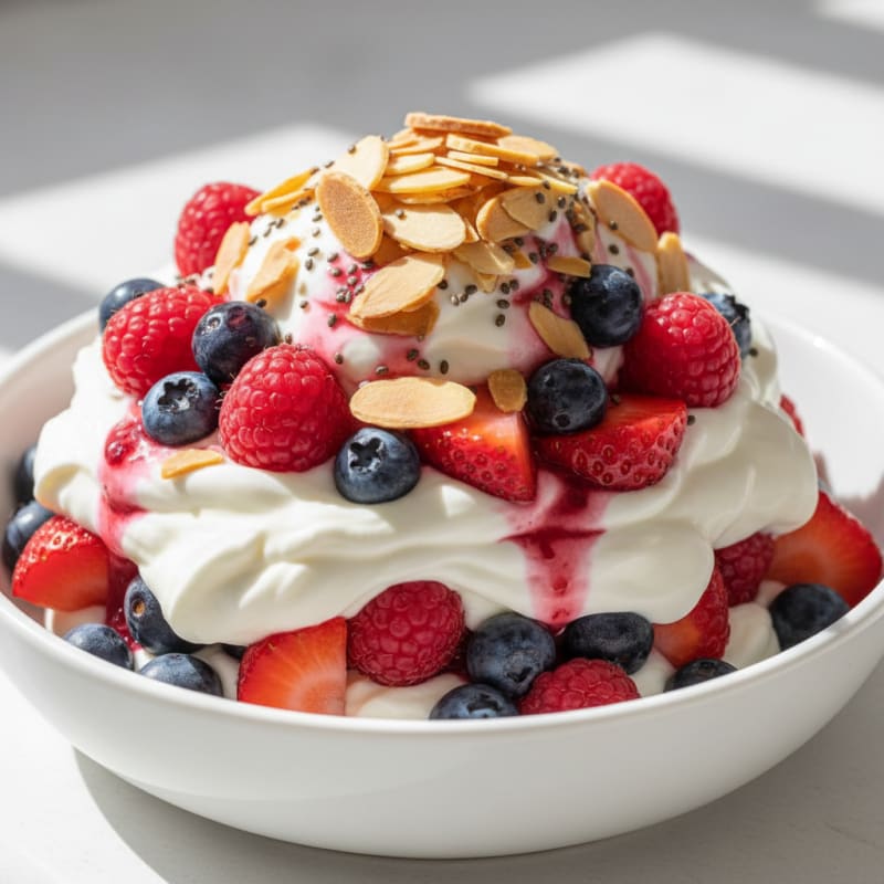 Greek Yogurt Protein Parfait with Mixed Berries and Almonds