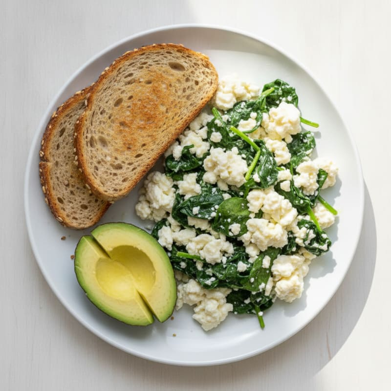 Egg White and Cottage Cheese Scramble with Sautéed Spinach