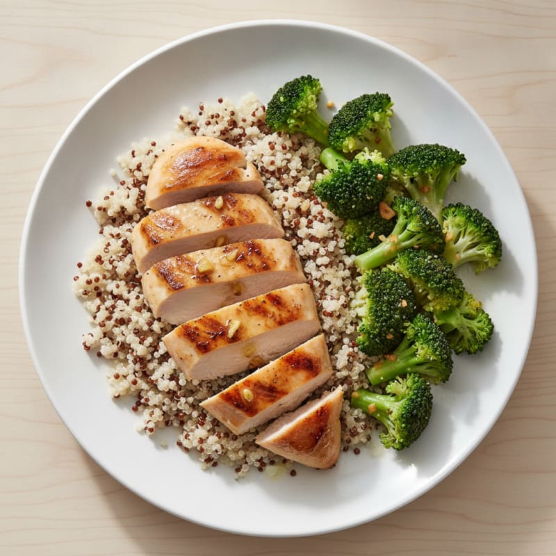Grilled Chicken Breast with Quinoa and Steamed Broccoli