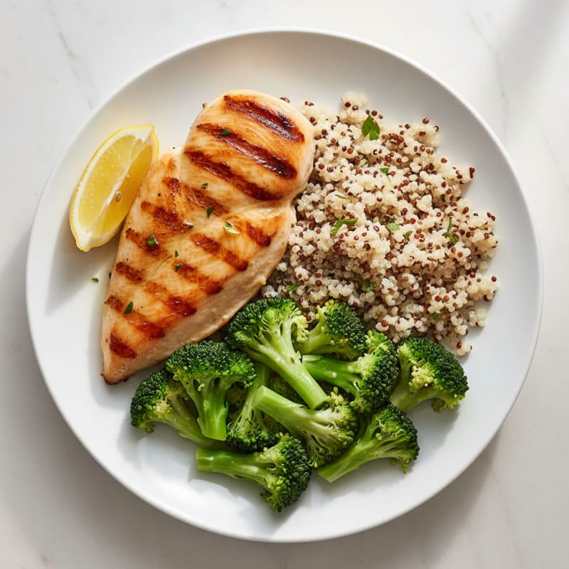 Grilled Chicken Breast with Quinoa and Steamed Broccoli