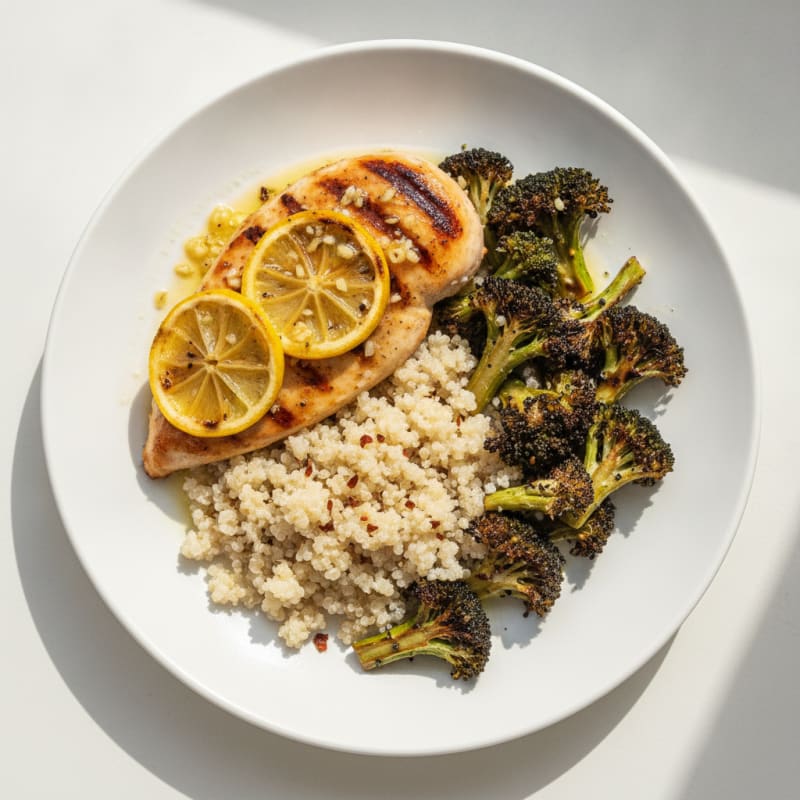 Grilled Chicken Breast with Roasted Broccoli and Quinoa
