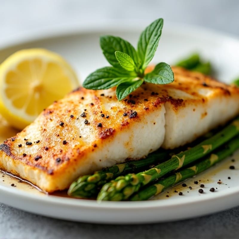 Grilled Cod Fillet with Roasted Asparagus