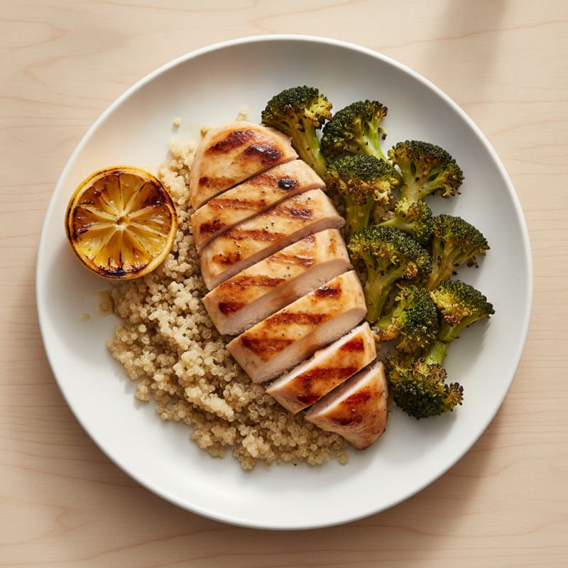 Grilled Chicken Breast with Quinoa and Roasted Broccoli