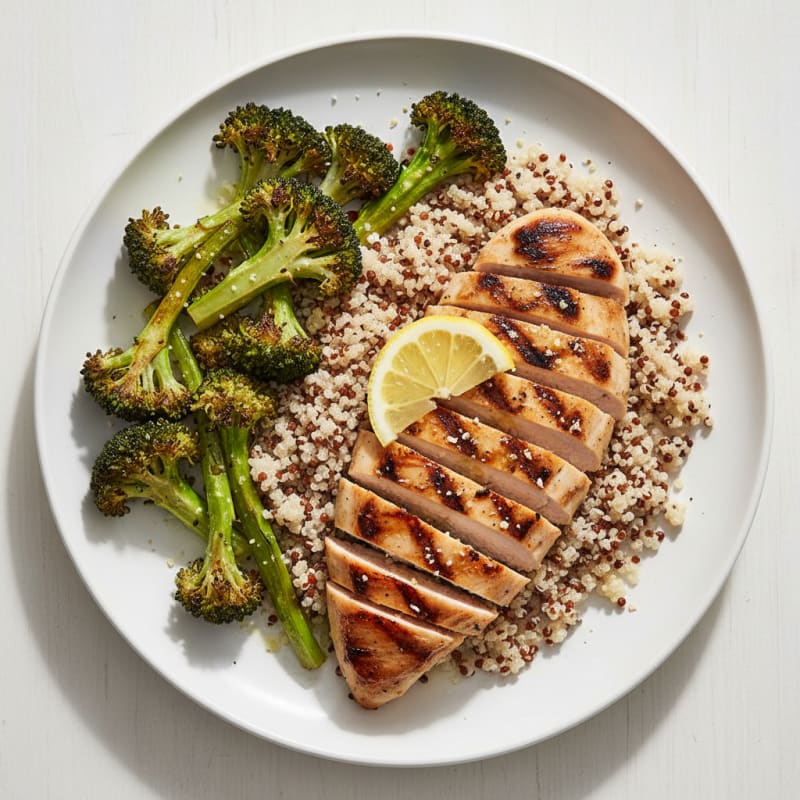 Grilled Chicken Breast with Roasted Broccoli and Quinoa