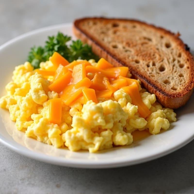 Fluffy Cheesy Eggs with Toasted Whole Grain Bread