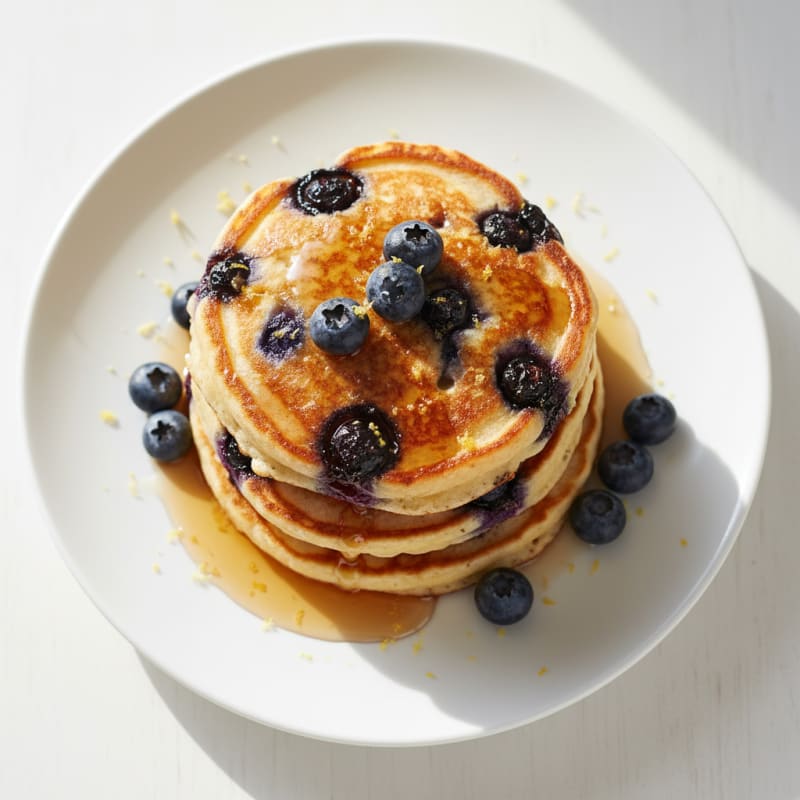 Blueberry Ricotta Pancakes with Maple Syrup