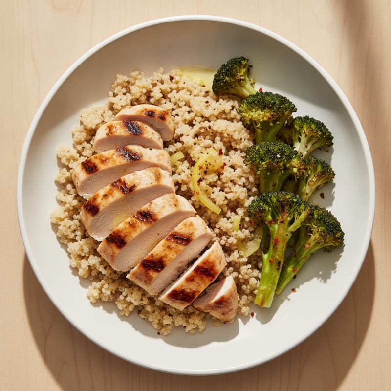 Grilled Chicken and Quinoa Power Bowl with Roasted Broccoli