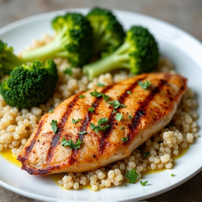 Grilled Chicken Breast with Quinoa and Roasted Broccoli