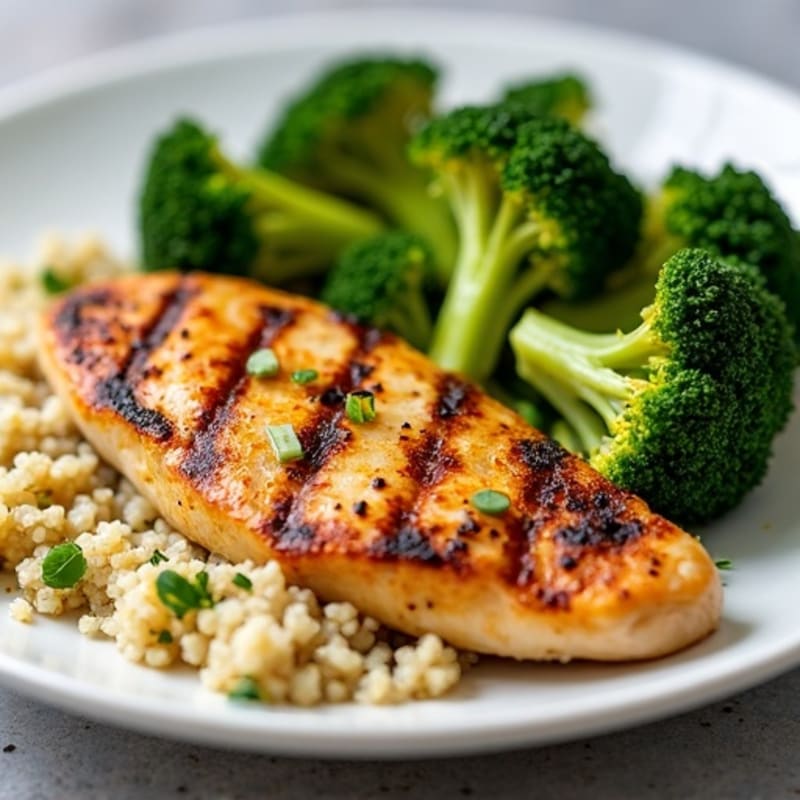 Grilled Chicken Breast with Quinoa and Roasted Broccoli