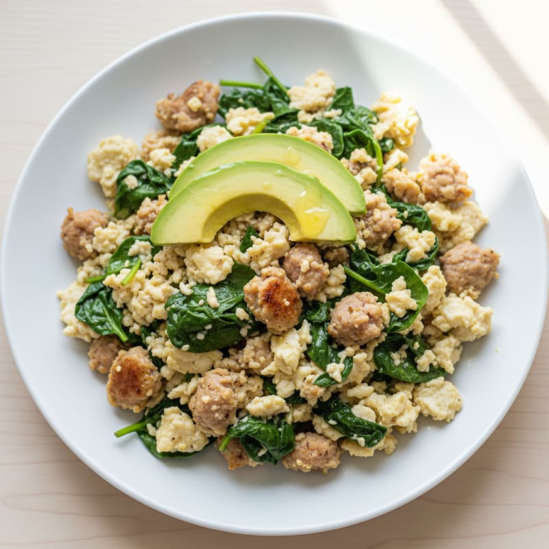 Egg White and Turkey Sausage Scramble with Spinach