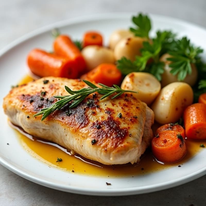 Herb-Roasted Chicken with Crispy Root Vegetable Medley