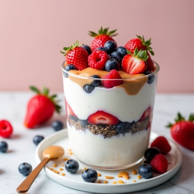 Greek Yogurt Protein Parfait with Berries and Almond Butter