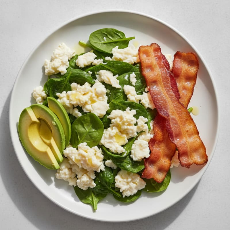 Egg White and Spinach Scramble with Turkey Bacon