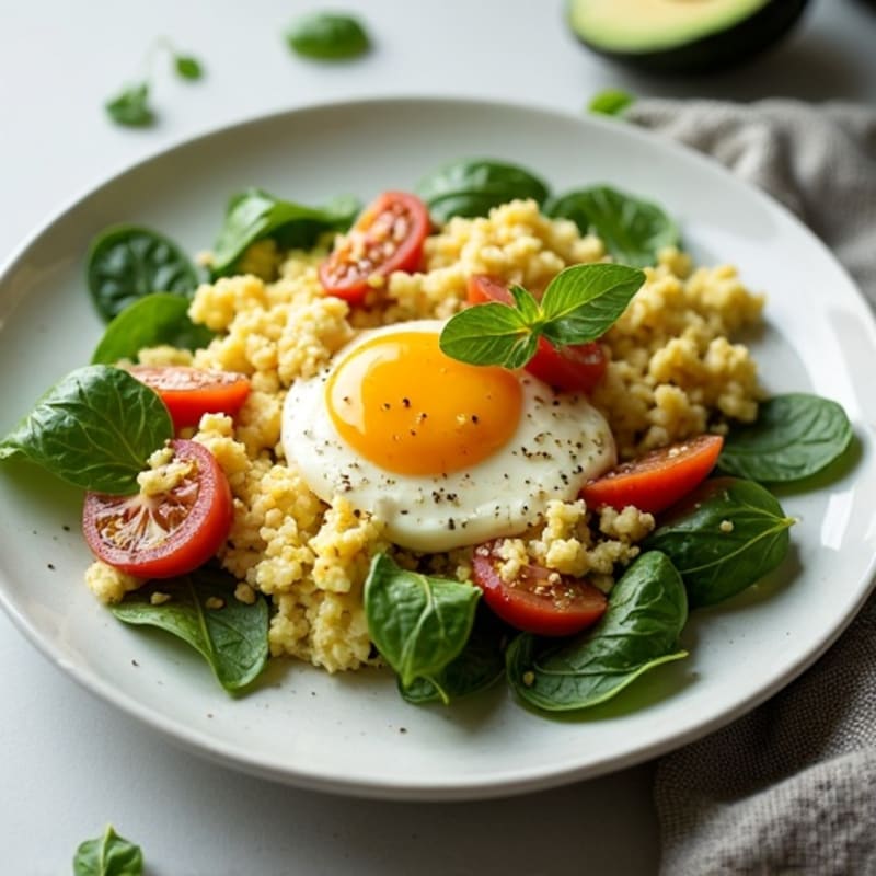 Egg White Spinach Scramble with Cottage Cheese and Tomato