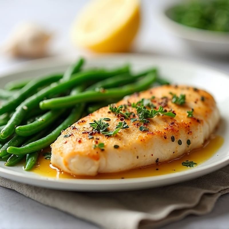 Lemon Herb Baked Chicken with Steamed Green Beans